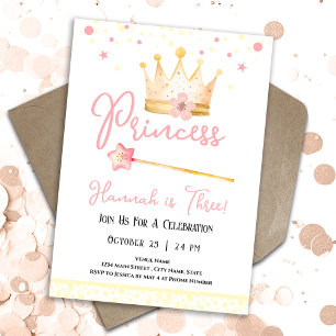 Convite Princesa Coroa Rosa 3ª Rapariga Aniversário