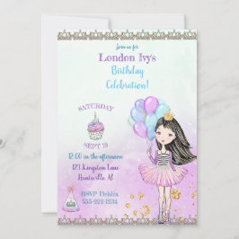 Convite Princesa da Festa de Aniversário Cupcake Balões La