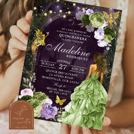 Convite Princesa da Floresta Encantada Roxa Quinceanera