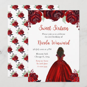 Convite Princesa da Pele Escura Red Floral Sweet Sessenta