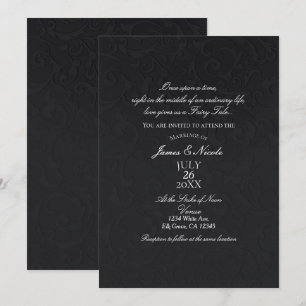 Convite Princesa Damask Preto História de Fadas Casamento 