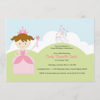 Convite Princesa de aniversário de Cabelo Castanho, de Ros