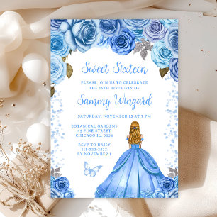 Convite Princesa de Cabelo Loiro Azul Bebê Sweet Sixteen