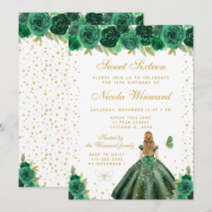 Convite Princesa de Cabelo Loiro Floral Verde Doce Dezesse