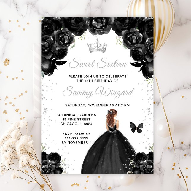 Convite Princesa de Cabelo Preto Castanho Doce Dezesseis (Criador carregado)
