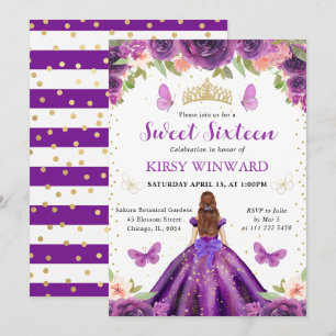 Convite Princesa de Cabelo Vermelho com Vestido Roxo Doce 