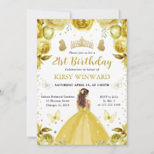 Convite Princesa de Cabelo Vermelho de Vestido Amarelo Ani
