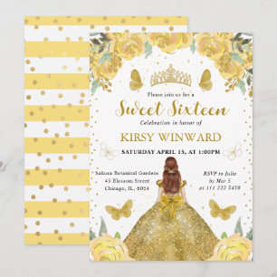 Convite Princesa de Cabelo Vermelho e Vestido Dourado Doce