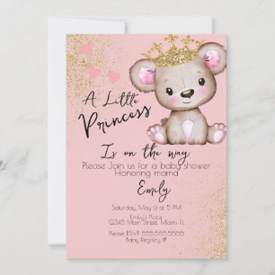 Convite Princesa de Chuveiro de Bebê Rosa Brilhante