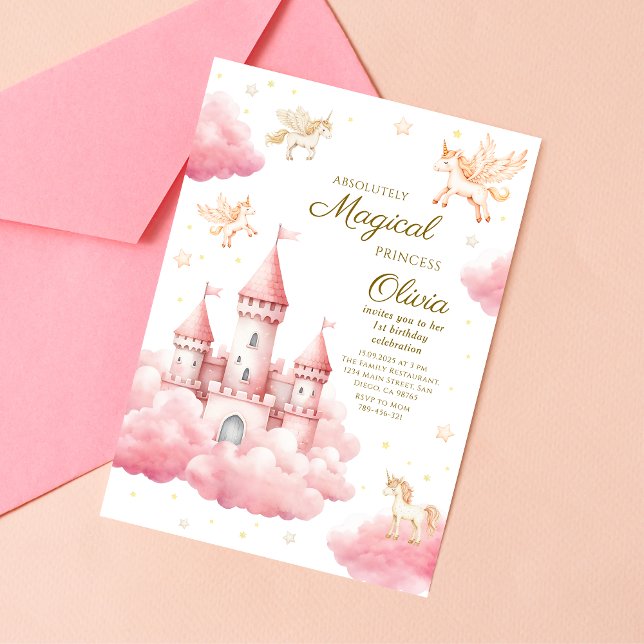 Convite Princesa de Conto de Fadas Rosa Caprichoso Anivers (Criador carregado)