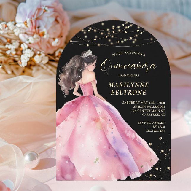 Convite Princesa de Ouro Rosa Quinceañera (Criador carregado)