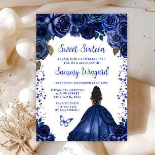 Convite Princesa de Pele Morena Azul Marinho Sweet Sixteen