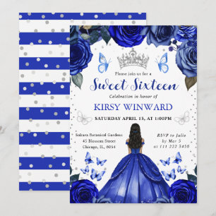 Convite Princesa de Pele Morena de Vestido Azul Doce 16