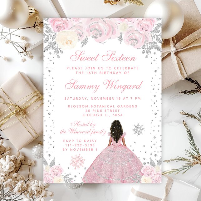 Convite Princesa de Pele Morena Doce Dezesseis Inverno Ros (Criador carregado)