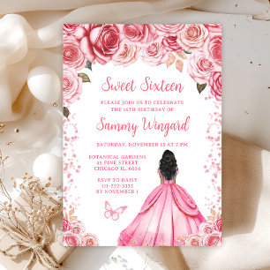 Convite Princesa de Pele Morena Rosa Escuro Sweet Sixteen