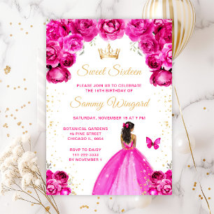 Convite Princesa de Pele Morena Rosa Vibrante Dezesseis An