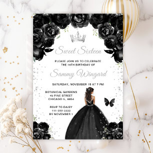 Convite Princesa de Pele Negra Escura Doce Dezesseis