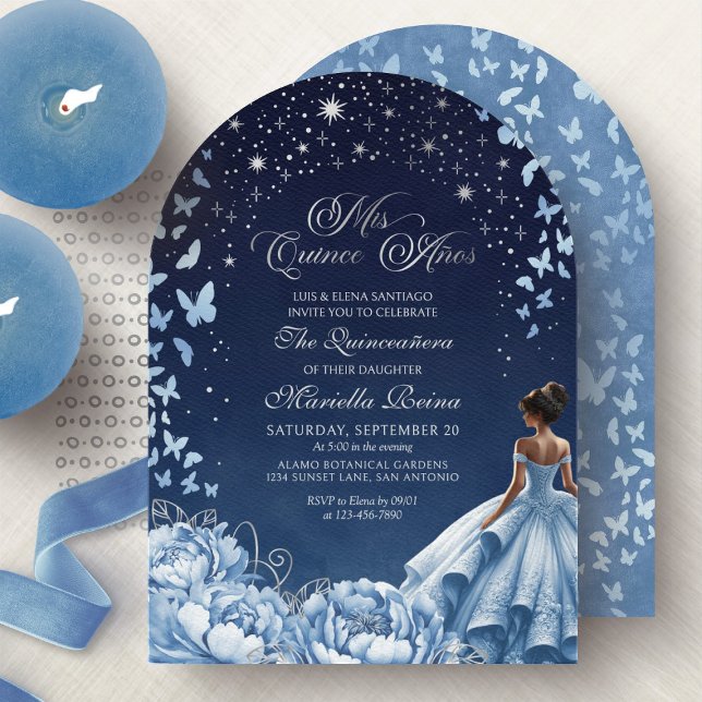 Convite Princesa de prata azul celestial Quinceanera (Criador carregado)