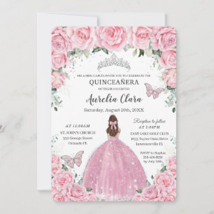 Convite Princesa de Quinze Anos com Flores Rosa e