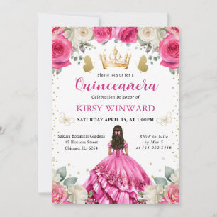 Convite Princesa de Quinze Anos de Cabelo Castanho e Vesti