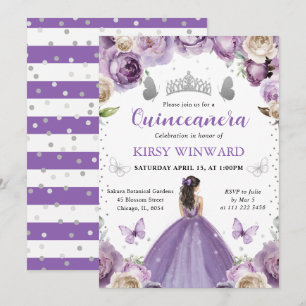 Convite Princesa de Quinze Anos de Cabelo Castanho Vestido