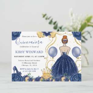 Convite Princesa de Quinze Anos de vestido azul marinho e