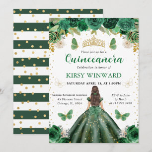 Convite Princesa de Quinze Anos Morena de Vestido Verde