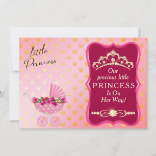 Convite Princesa Diamond Dourado Tiara Chá de fraldas Rosa