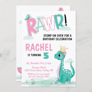 Convite Princesa Dinossauro, Rosa e Festa de aniversário T