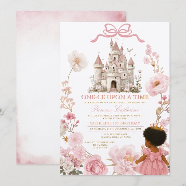 Convite Princesa do Castelo Rosa Um Dia Encantado Aniversá (Frente/Verso)