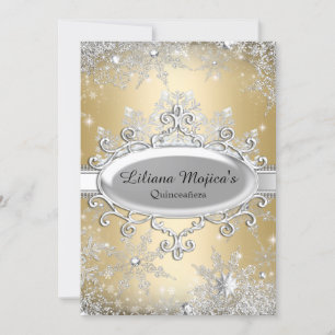 Convite Princesa do Floco de Neve de Cristal Dourado Quinc