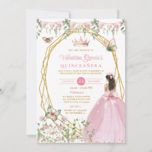 Convite Princesa do Laço Rosa Jardim das Borboletas Quince