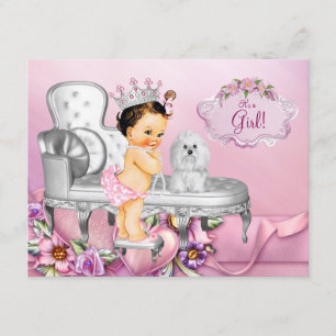 Convite Princesa do Trono Rosa Chuveiro de Bebê Pérola
