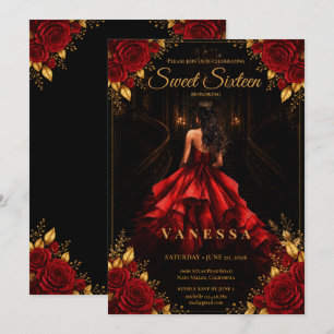 Convite Princesa Doce 16 Vermelho Dourado