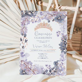 Convite Princesa Dourada de lavanda floral tiara Quinceane