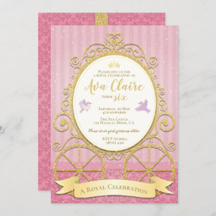 Convite Princesa Dourada rosa  Cinderela  Aniversário Real