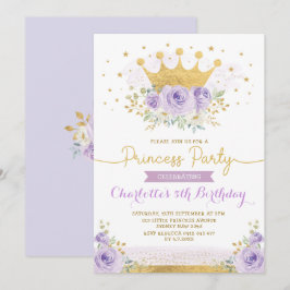 Convite Princesa Dourada Roxa Princesa Aniversário Lilac F