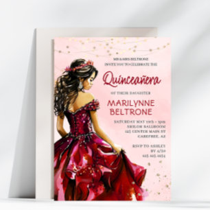 Convite Princesa Dourada Vermelha Quinceañera