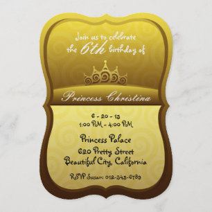 Convite Princesa Dourado Coroa Espiral Aniversário
