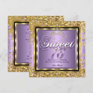 Convite Princesa Doze Anos Ouro Lilás Roxo Festa