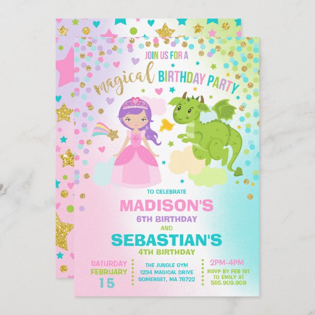 Convite Princesa E Dragão Convocação De Aniversário (Frente/Verso)
