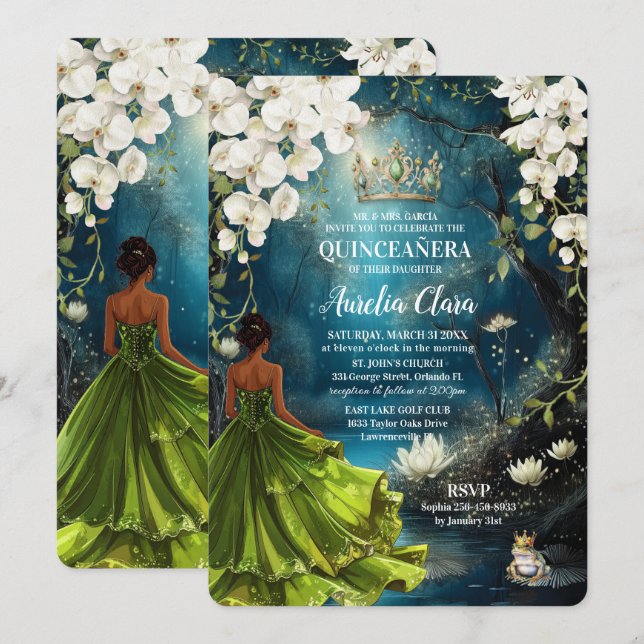 Convite Princesa e o Sapo Noite Estrelada Quinceanera 16 (Frente/Verso)