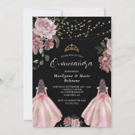 Convite Princesa Elegante Gêmeas Florais Quinceañera