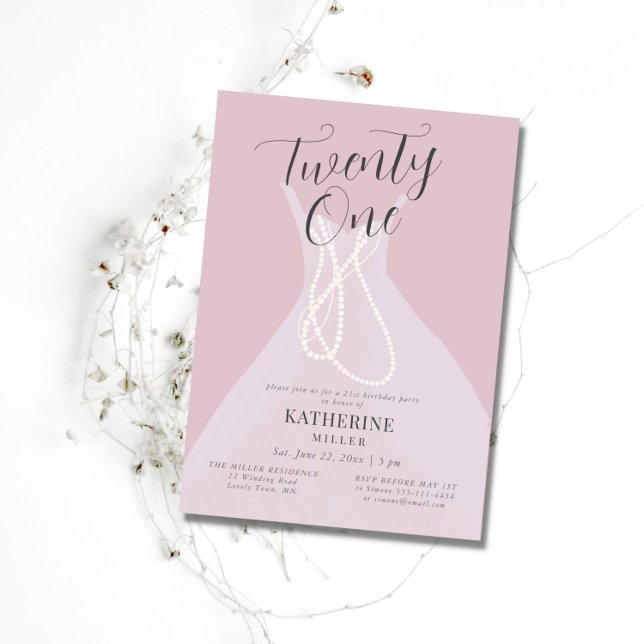 Convite Princesa Elegante Pérolas Rosa aniversário de 21 a (Criador carregado)