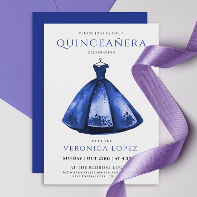 Convite Princesa Elegante Vestido Azul Quinceañera Waterco (Criador carregado)