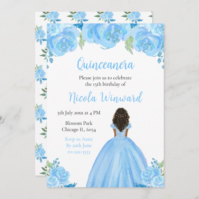 Convite Princesa Escura Princesa Azul Quinceanera (Frente/Verso)