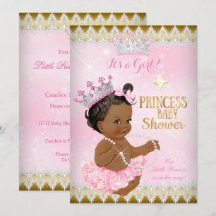 Convite Princesa Étnica Chá de Bebê Rosa Tutu Dourado