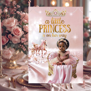 Convite Princesa Étnica Rosa Chá de Bebê Carrinho Berço
