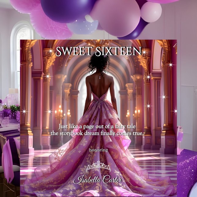 Convite Princesa Étnica Sweet 16 Aniversário Púrpura Rosa (Criador carregado)