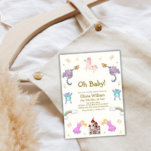 Convite Princesa Fairytale Dragon Chá de fraldas Unicorn